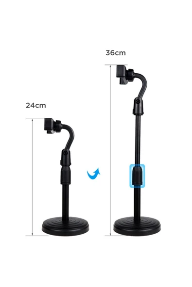 Çok Amaçlı 180&360 Derece Dönebilen Yuvarlak Taban Max 36cm Telefon Tutucu Standı - Resim 6