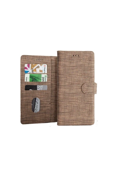 General Mobile Gm 21 Pro Uyumlu Standlı Kartvizitli Ve Para Gözlü Kumaş Desen Cüzdan Kılıf Siyah - Resim 3