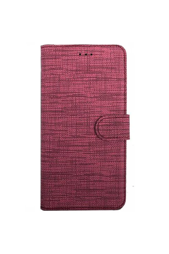 General Mobile Gm 8 Go Standlı Kartvizitli Ve Para Gözlü Kumaş Desen Cüzdan Kılıf Koyu Pembe