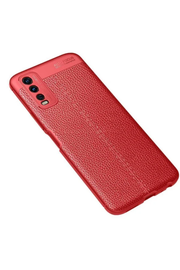 Vivo Y20s Uyumlu Kılıf Niss Silikon Deri Görünümlü Kırmızı
