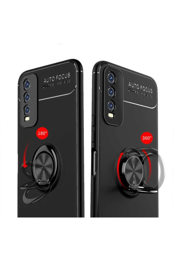 Vivo Y11s Yüzük Tutuculu Novel Silikon Kılıf Kırmızı - Resim 3