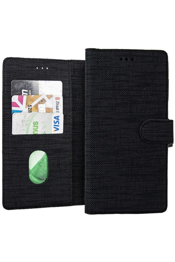 General Mobile Gm 21 Plus Standlı  Uyumlu  Kartvizitli Ve Para Gözlü Kumaş Desen Siyah - Resim 2