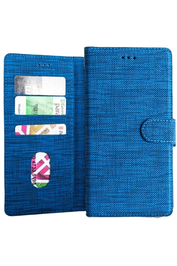 General Mobile Gm 21 Pro Uyumlu Standlı Kartvizitli ve Para Gözlü Kumaş Desen Lacivert - Resim 2