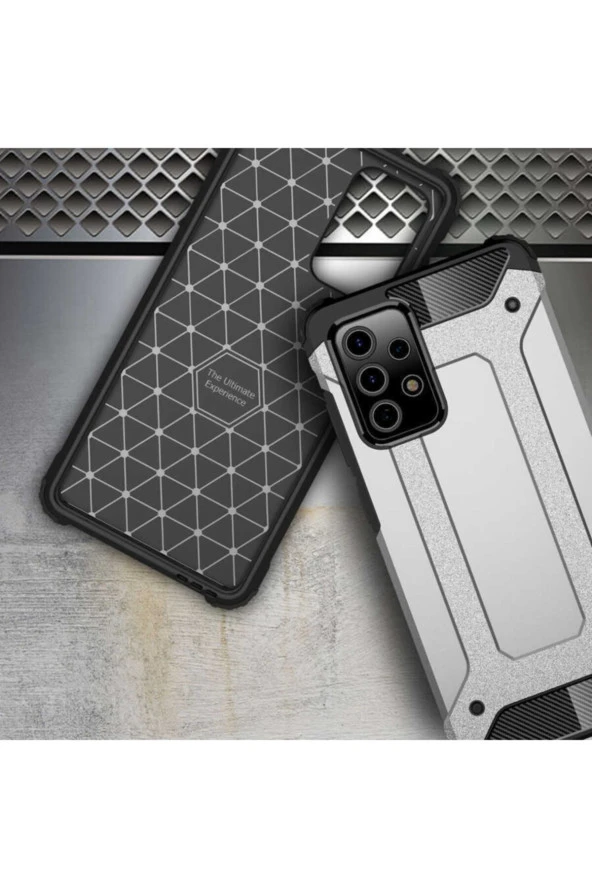 Galaxy A52 Kılıf Shockproof Slikon Zırh Gri - Resim 4