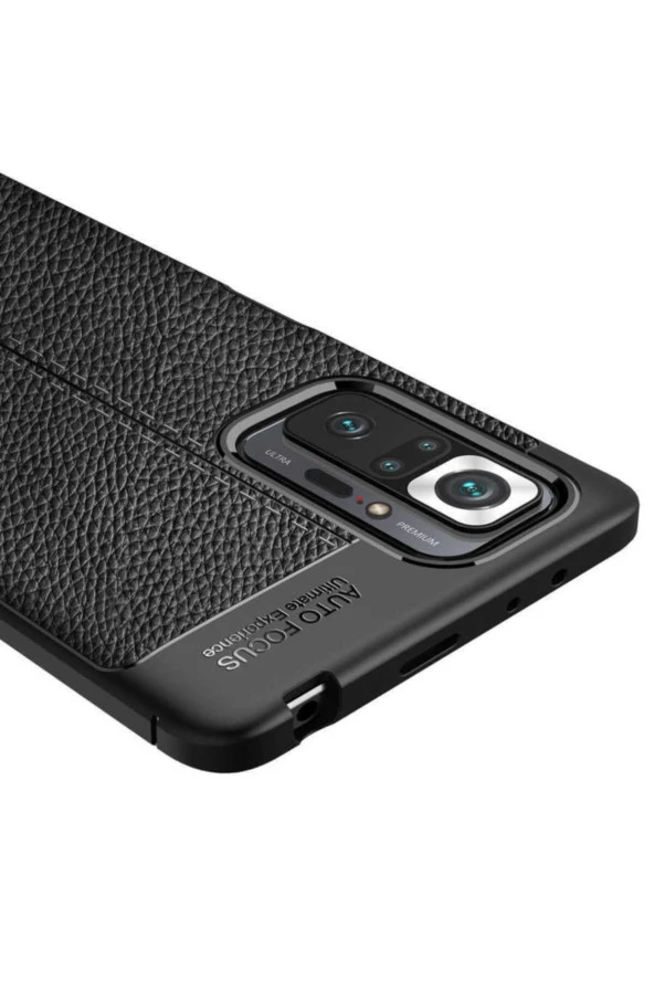 Xiaomi Redmi Note 10 Pro Uyumlu Niss Silikon Deri Görünümlü Siyah Kılıf - Resim 4
