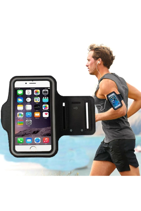 Galaxy M10 Kol Bandı Kılıf Koşu Bandı Kulaklık Çıkışlı Armband Su Geçirmez Siyah