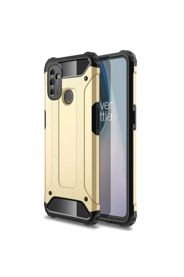 Oneplus Nord Uyumlu Shockproof Slikon Zırh Gold Kılıf N100