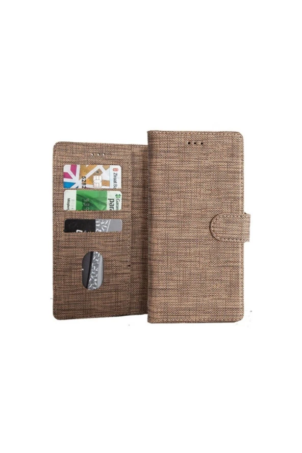 Galaxy S21 Plus Standlı Kartvizitli Ve Para Gözlü Kumaş Desen Cüzdan Kılıf Gri - Resim 3