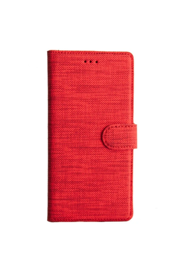 Galaxy M31s Standlı Kartvizitli Ve Para Gözlü Kumaş Desen Cüzdan Kılıf Kırmızı ürün görseli