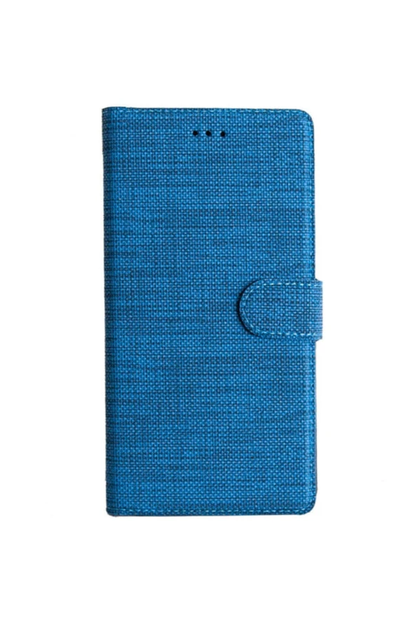 Galaxy M31s Standlı Kartvizitli Ve Para Gözlü Kumaş Desen Cüzdan Kılıf Lacivert ürün görseli