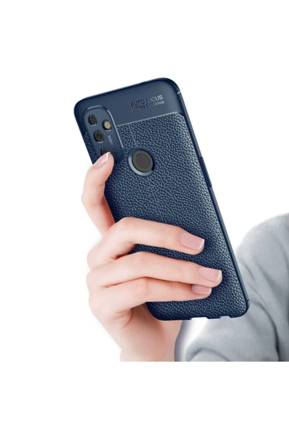 Oneplus Nord N100 Kılıf Niss Silikon Deri Görünümlü Lacivert - Resim 3