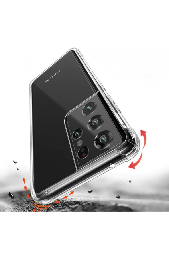 Galaxy S21 Ultra Dört Köşeli Antishock Silikon Kılıf Şeffaf - Resim 2