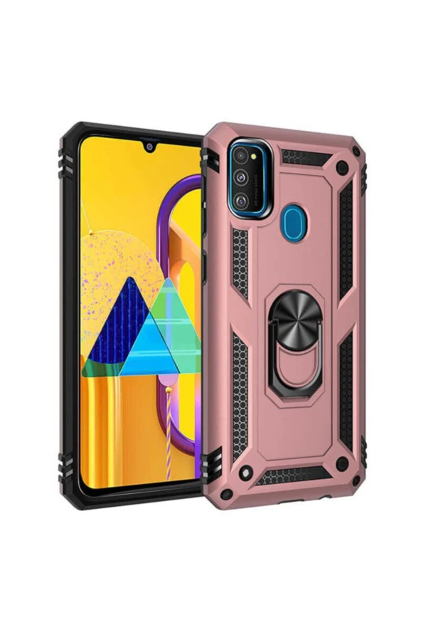 Galaxy M21 Kılıf Shockproof Yüzük Tutuculu Vega Rosegold