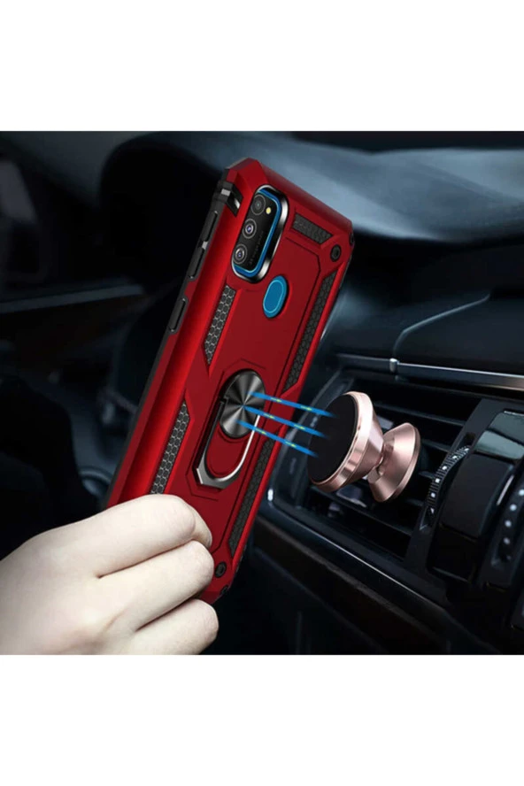 Galaxy M21 Kılıf Shockproof Yüzük Tutuculu Vega Gri - Resim 2