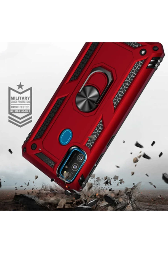 Galaxy M21 Kılıf Shockproof Yüzük Tutuculu Vega Mavi - 4