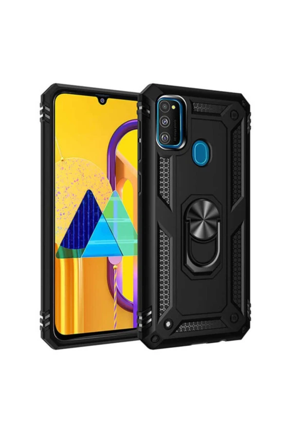 Galaxy M21 Kılıf Shockproof Yüzük Tutuculu Vega Siyah ürün görseli