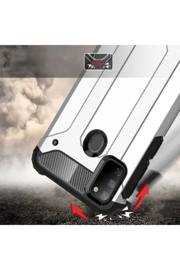 Galaxy M21 Kılıf Shockproof Slikon Zırh Gri - Resim 4