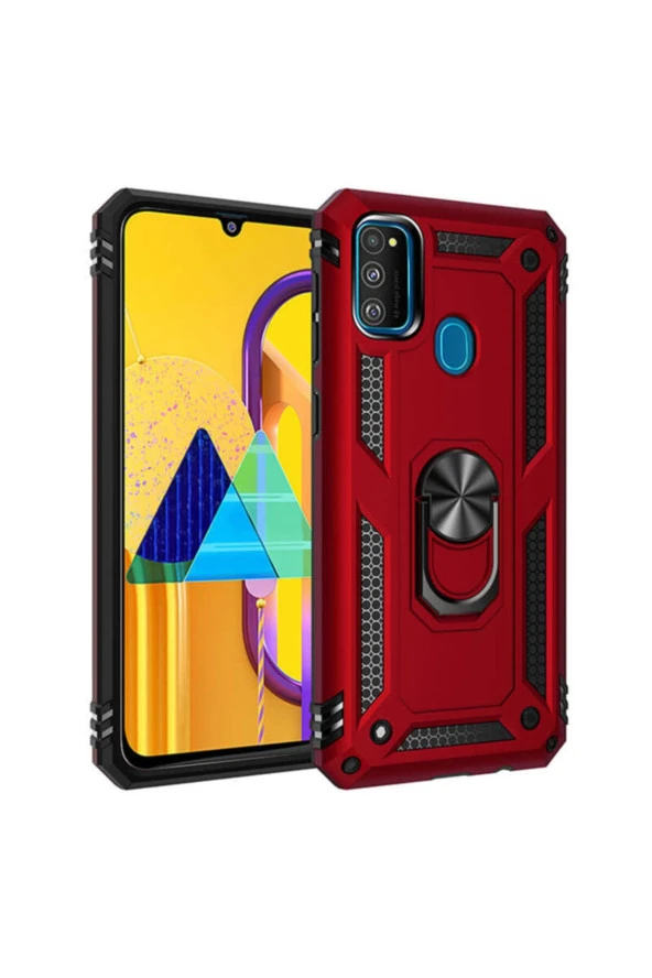 Galaxy M21 Kılıf Shockproof Yüzük Tutuculu Vega Kırmızı ürün görseli 1