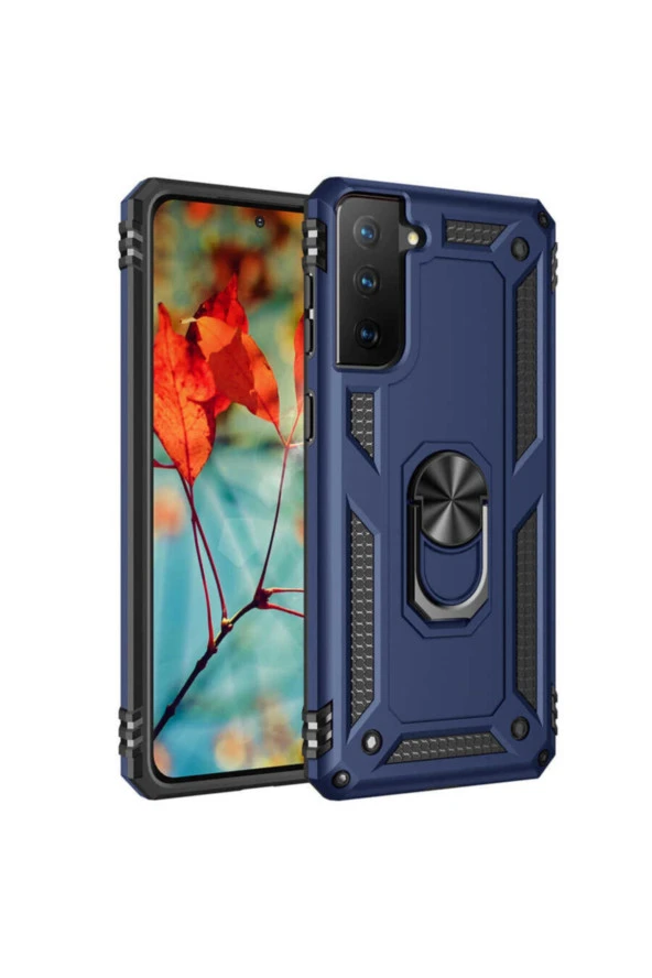 Galaxy S21 Kılıf Shockproof Yüzük Tutuculu Vega Mavi - 1