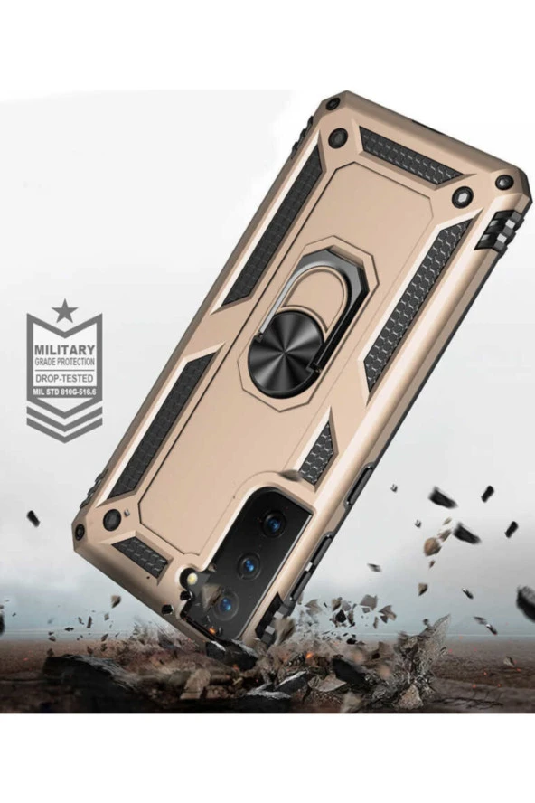 Galaxy S21 Kılıf Shockproof Yüzük Tutuculu Vega Mavi - 3
