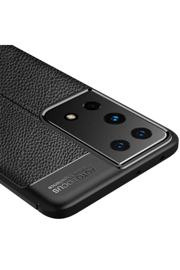 Galaxy S21 Ultra Kılıf Niss Silikon Deri Görünümlü Siyah - Resim 2
