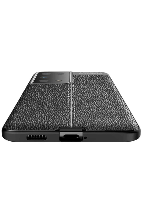 Galaxy S21 Ultra Kılıf Niss Silikon Deri Görünümlü Siyah - Resim 4
