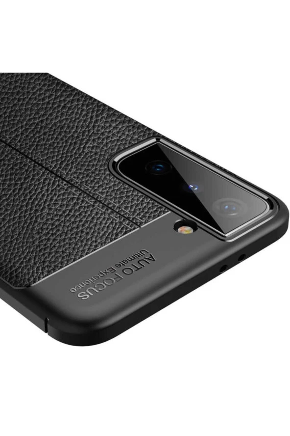Galaxy S21 Kılıf Niss Silikon Deri Görünümlü Siyah - Resim 4