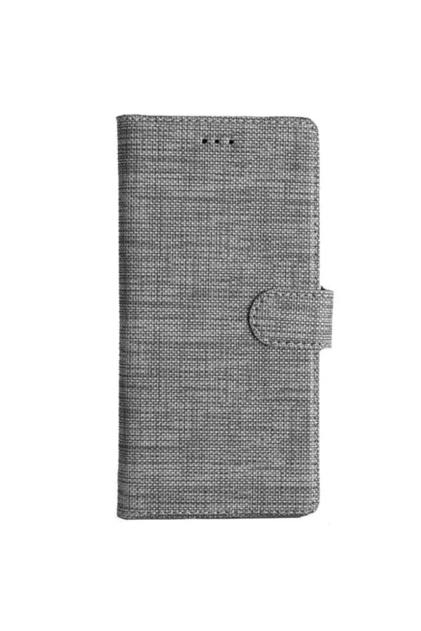 Mi 10t Pro Uyumlu   Standlı Kartvizitli Ve Para Gözlü Kumaş Desen Gri ürün görseli