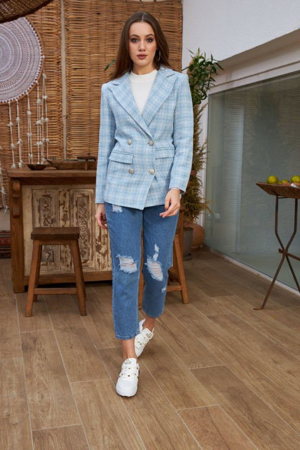 MAVİ TÜVİT KUMAŞ BLAZER CEKET