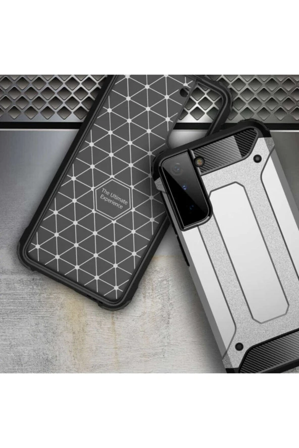 Galaxy S21 Kılıf Shockproof Slikon Zırh Gri - Resim 4