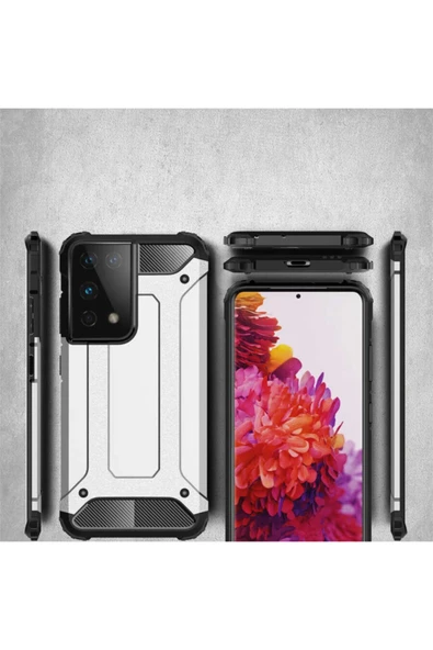 Galaxy S21 Ultra Kılıf Shockproof Slikon Zırh Gri - Resim 5