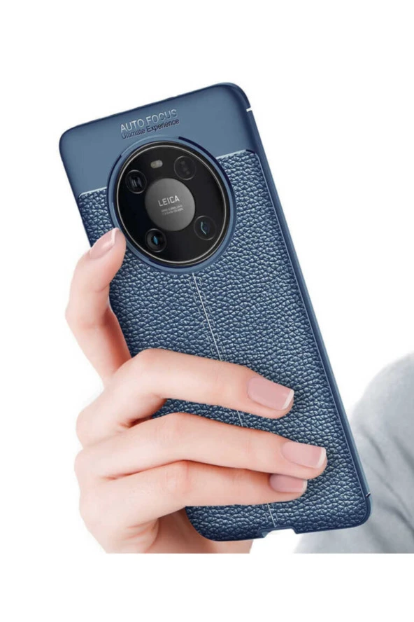 Mate 40 Pro Uyumlu Kılıf Niss Silikon Deri Görünümlü Siyah - Resim 2