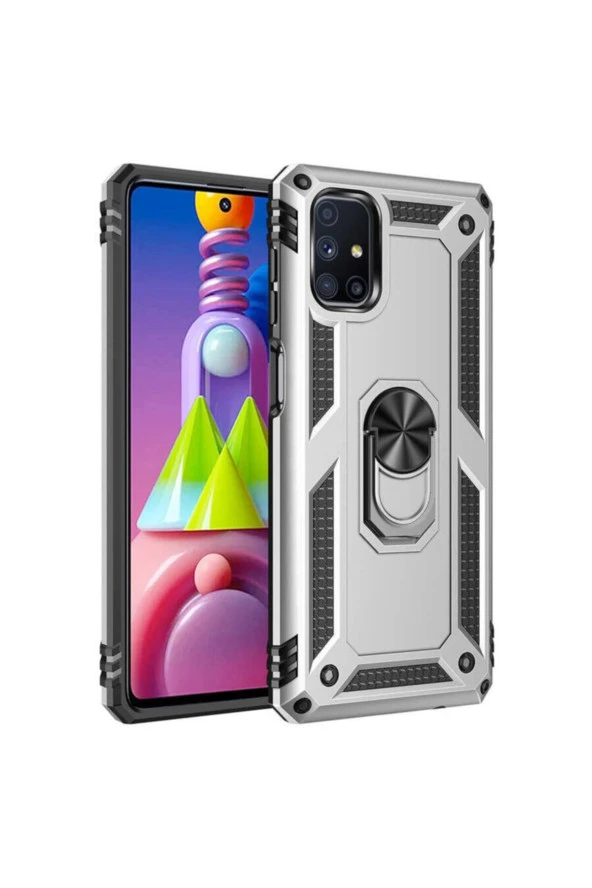 Galaxy M51 Kılıf Shockproof Yüzük Tutuculu Vega Gri - 1