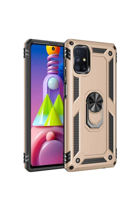 Galaxy M51 Kılıf Shockproof Yüzük Tutuculu Vega Gold