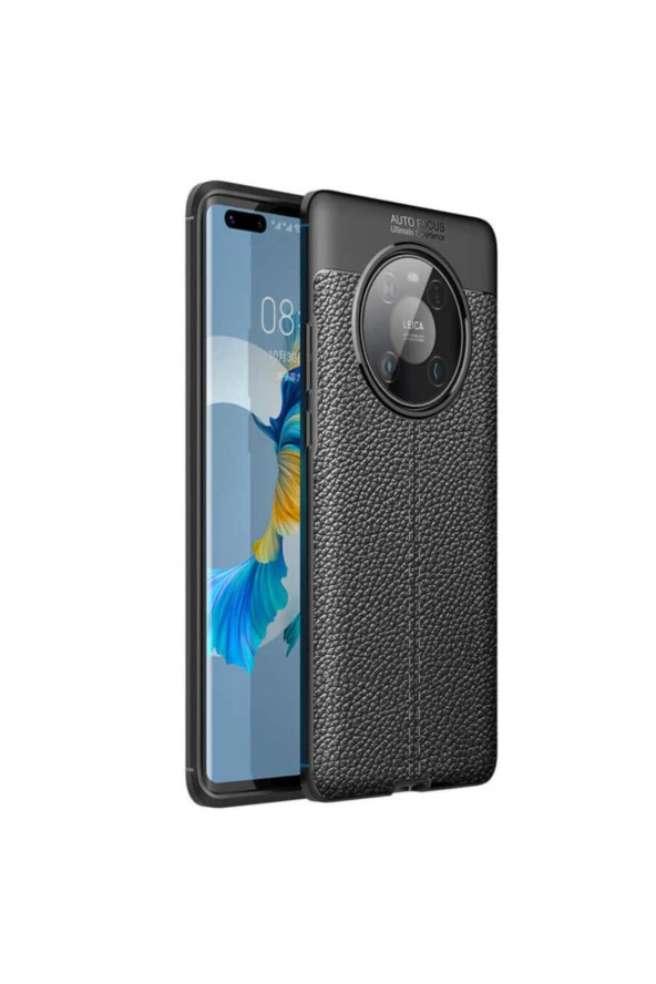 Mate 40 Pro Uyumlu Kılıf Niss Silikon Deri Görünümlü Siyah ürün görseli