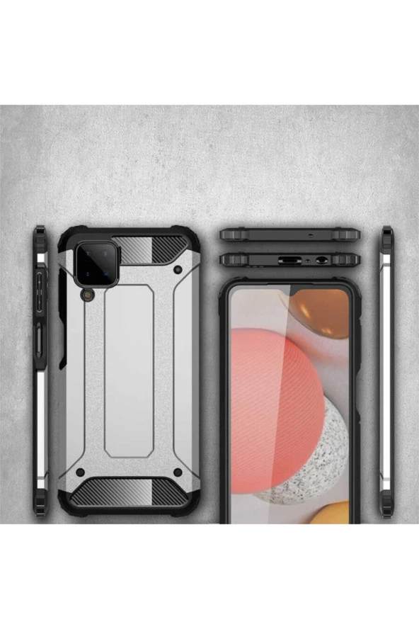 Galaxy A12 Kılıf Shockproof Slikon Zırh Rosegold - Resim 3