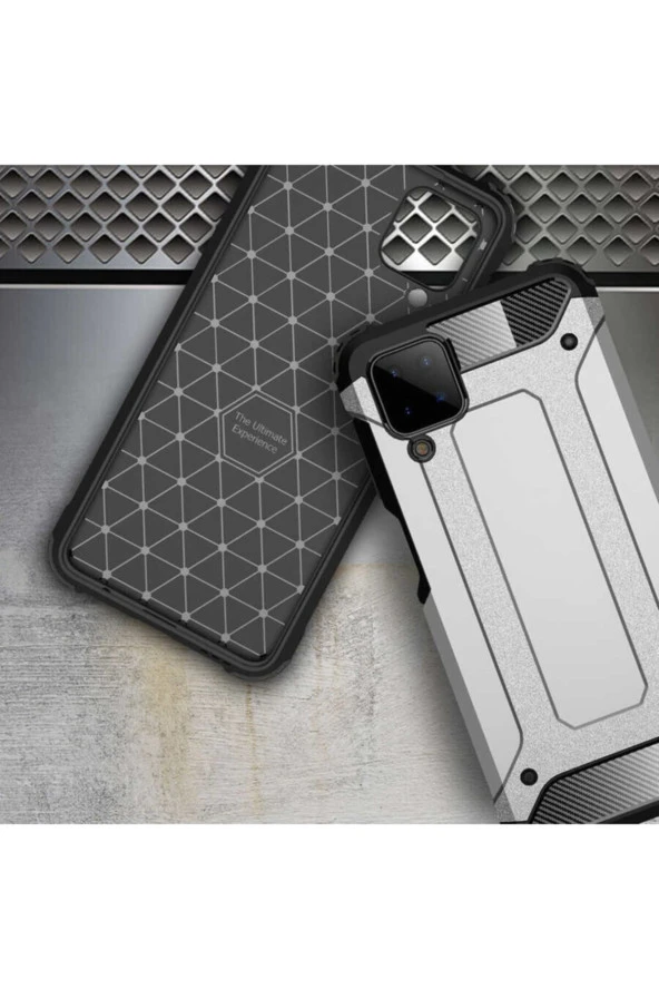 Galaxy A12 Kılıf Shockproof Slikon Zırh Gri - Resim 4