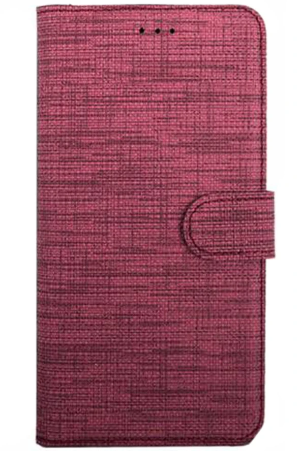 General Mobile Gm5 Plus Standlı Kartvizitli Ve Para Gözlü Kumaş Desen Cüzdan Kılıf Pembe ürün görseli