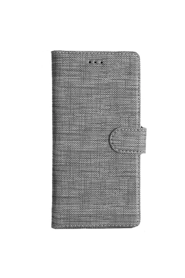 General Mobile Gm5 Plus Standlı Kartvizitli Ve Para Gözlü Kumaş Desen Cüzdan Kılıf Gri ürün görseli 1