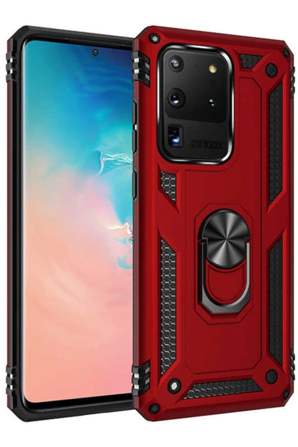 Galaxy S20 Kılıf Shockproof Standlı Yüzük Tutuculu Vega Case Kırmızı