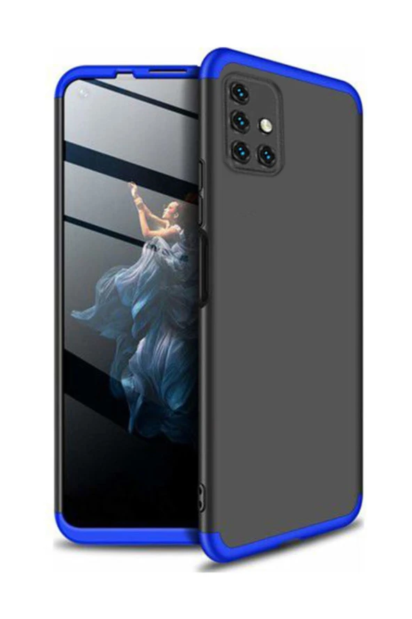 Samsung Galaxy A51 Uyumlu Kılıf 3 Parça 360 Soft Hard Koruma Ays Siyah Mavi ürün görseli 1