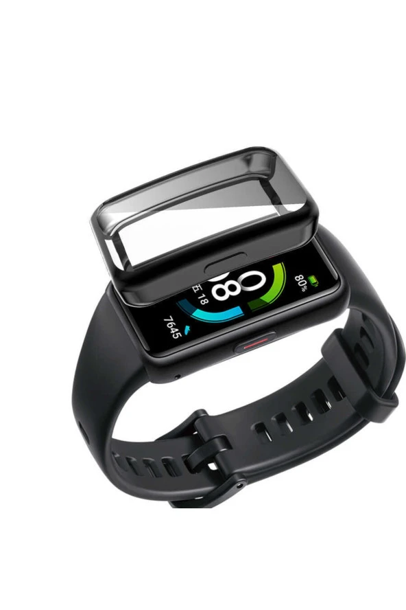 Huawei Band 6 Ile Uyumlu Tpu Çerçeveli Tam Kapatan Ekran Koruyucu Çerçeve Kılıf Siyah - Resim 4