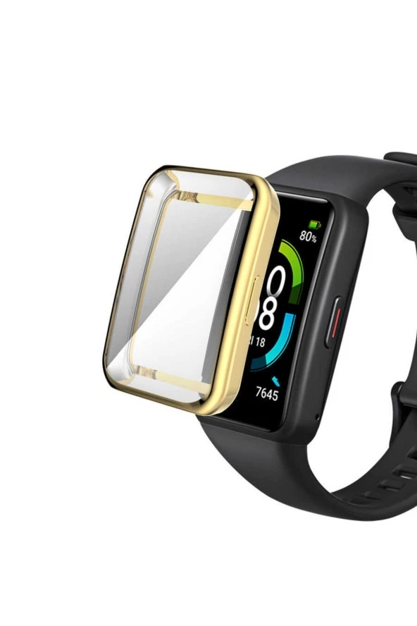 Huawei Band 6 Ile Uyumlu Tpu Çerçeveli Tam Kapatan Ekran Koruyucu Çerçeve Kılıf Gold