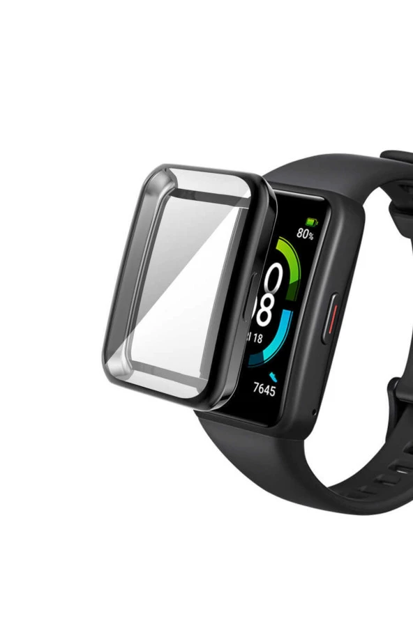 Huawei Band 6 Ile Uyumlu Tpu Çerçeveli Tam Kapatan Ekran Koruyucu Çerçeve Kılıf Siyah ürün görseli