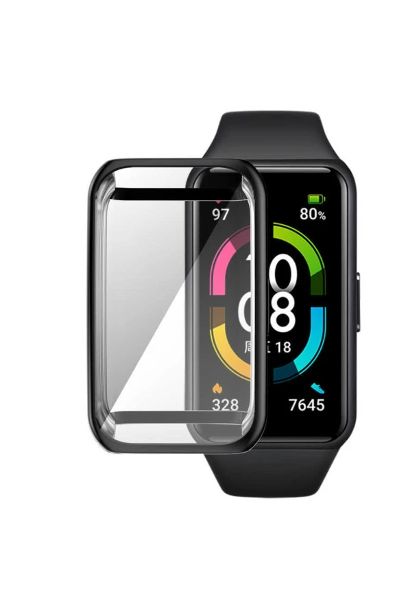Huawei Band 6 Ile Uyumlu Tpu Çerçeveli Tam Kapatan Ekran Koruyucu Çerçeve Kılıf Siyah - Resim 3