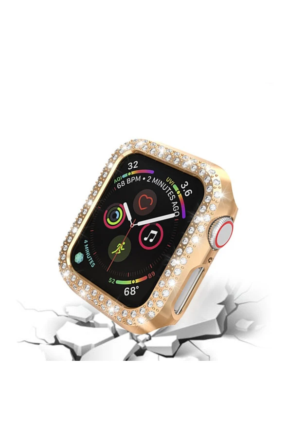 Watch 5 38mm Ile Uyumlu Sert Çerçeve Diamond Kapak Apple Watch 5 38mm Koruyucu Kılıf Rosegold - Resim 3