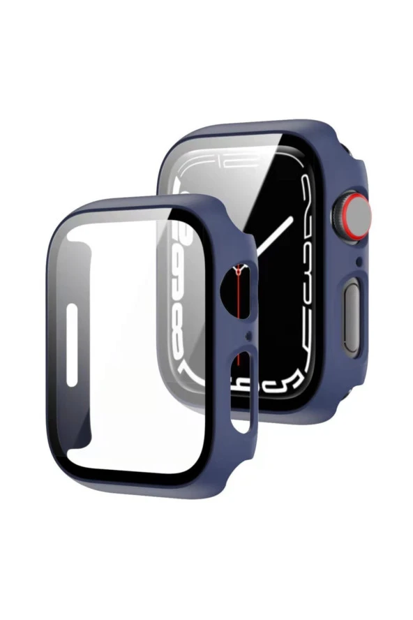 Watch 7 Uyumlu 45mm Için Tpu Çerçeveli Ekran Koruyuculu Ön Çerçeve Kılıf Lacivert ürün görseli