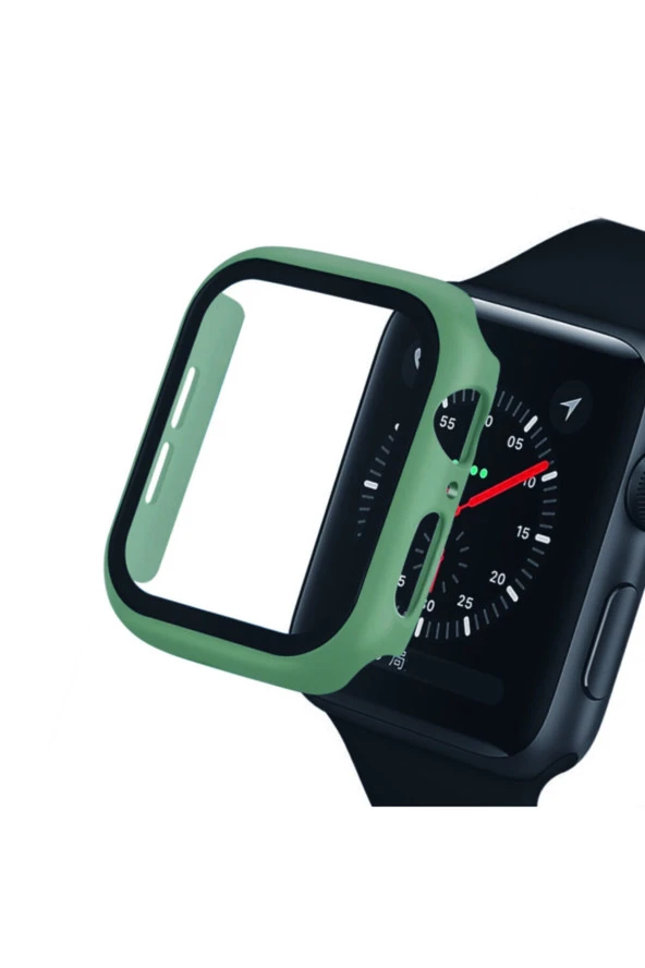 Apple Watch 42mm Uyumlu Koyu Yeşil Tpu Çerçeveli Ekran Koruyuculu Ön Çerçeve Kılıf ürün görseli