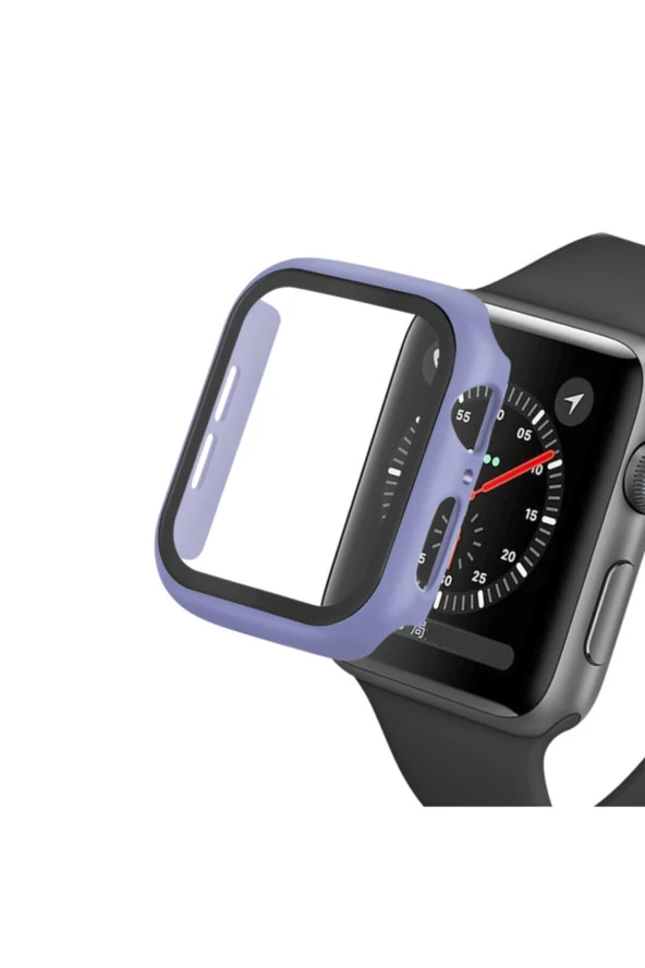 Apple Watch 42mm Uyumlu Açık Mor Tpu Çerçeveli Ekran Koruyuculu Ön Çerçeve Kılıf