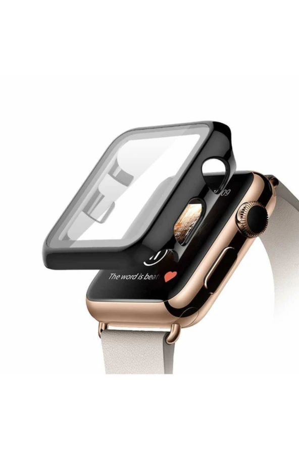 Watch 42mm Uyumlu Tpu Çerçeveli Ekran Koruyuculu Ön Çerçeve Kılıf Siyah ürün görseli